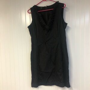 Talbots Black Sleeveless Dress VNeck Ruffle Detail Size 12 Midi Layering